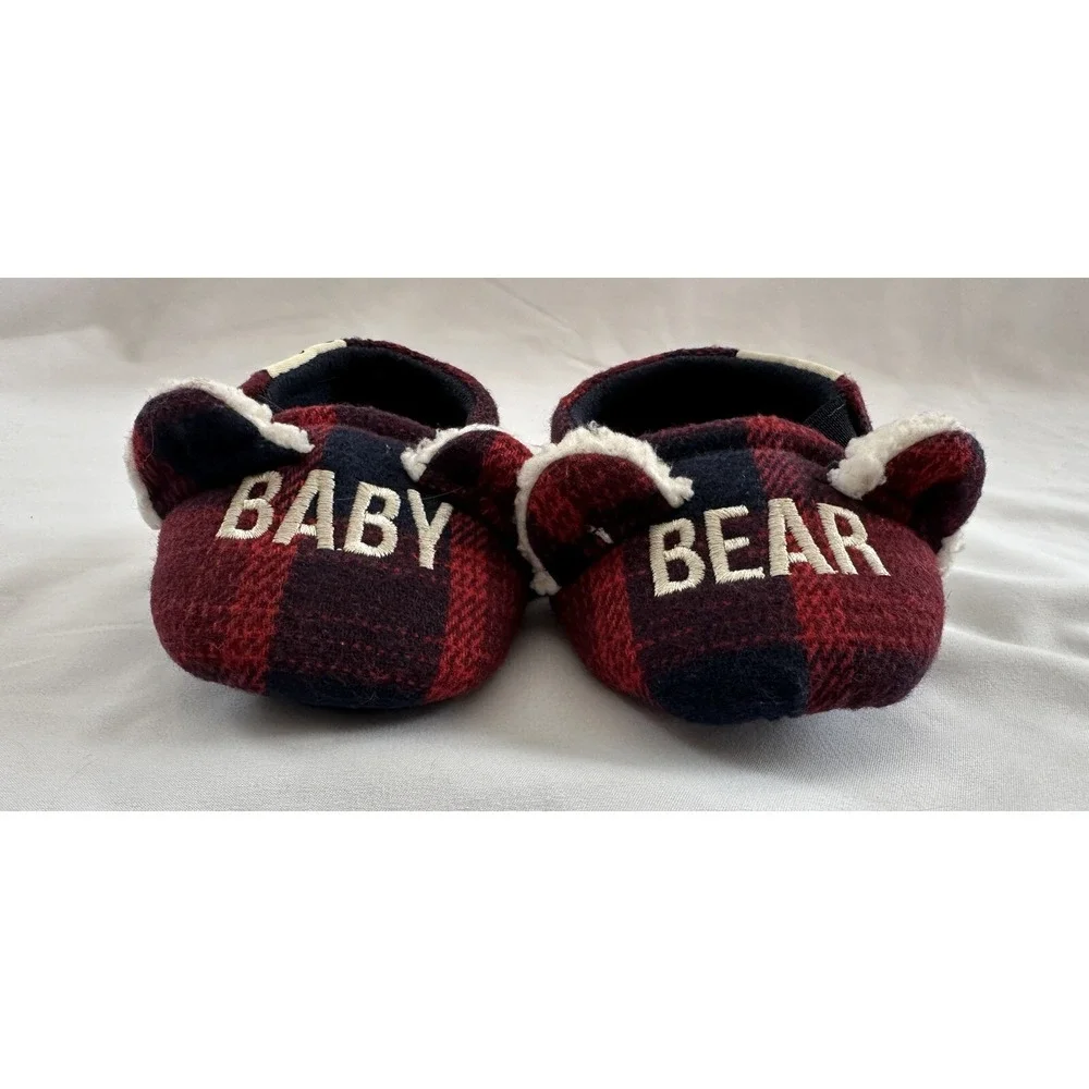 Brand New  Dearfoams Baby Infant BEAR MEMORY FOAM PLAID SLIPPERS Size‎ 1/2